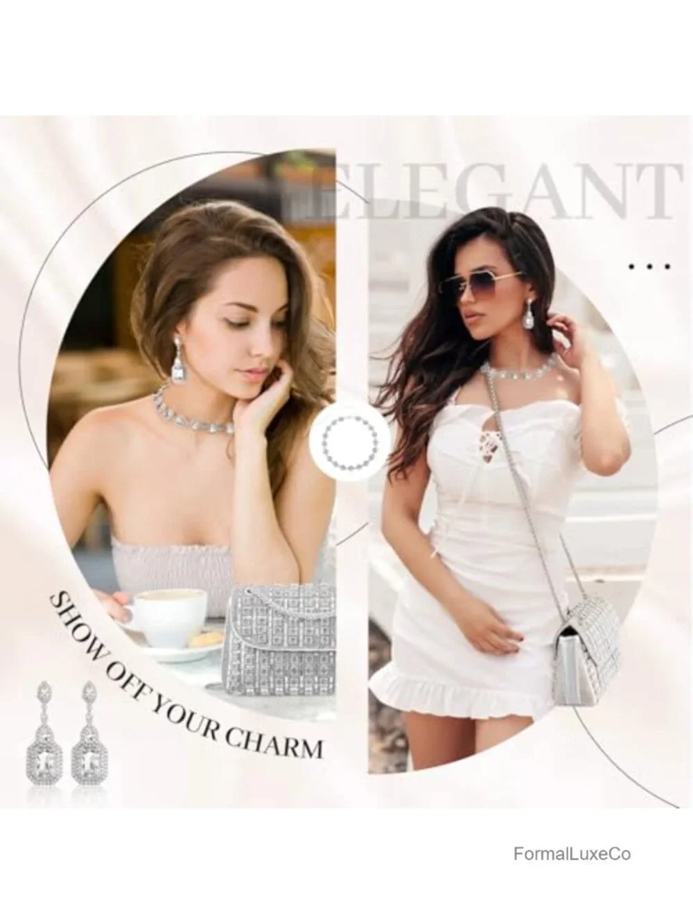 Rhinestone Clutch and Jewelry Set for Women Evening Wedding Formal